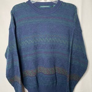 Wool blend acrylic sweater green blue geometric